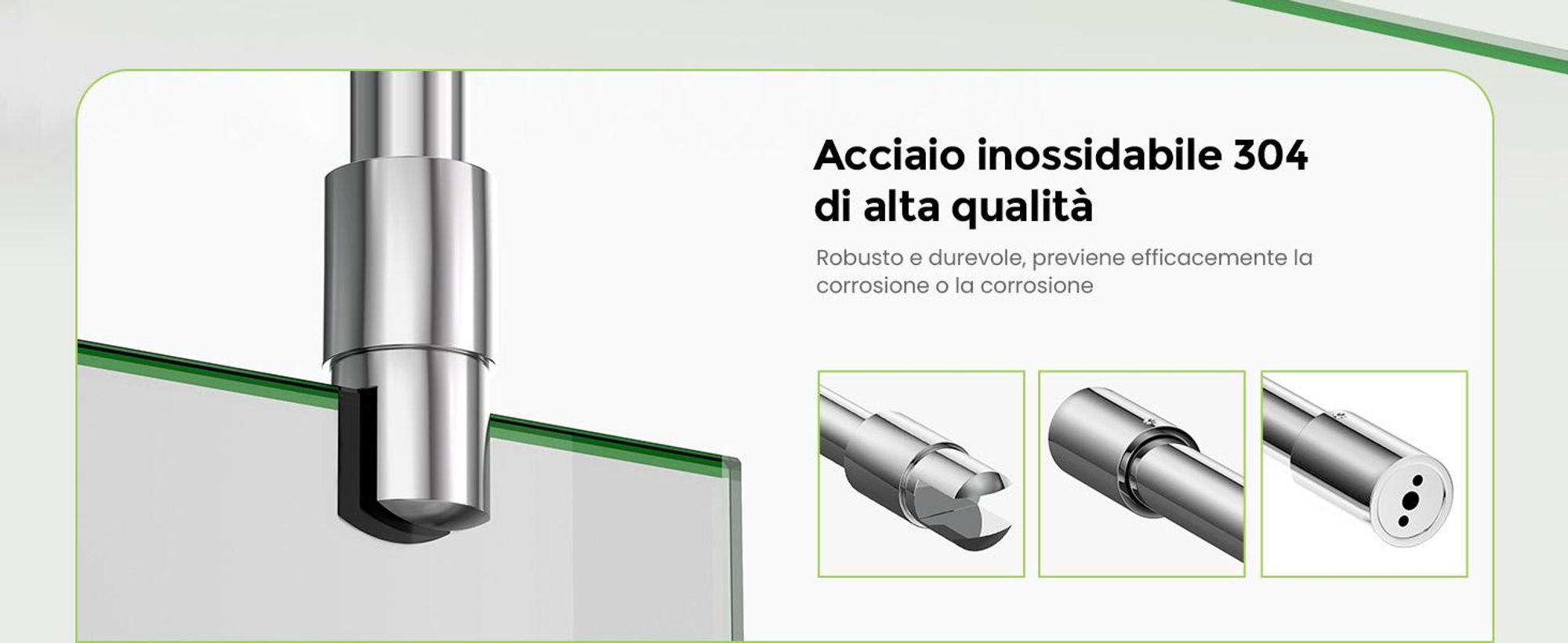 S'AFIELINA barra stabilizzatrice per doccia in acciaio inox, rotonda, regolabile (lunghezza), per vetro 6-10 mm, anche per soffitto, ideale per cabine doccia,1 pezzo