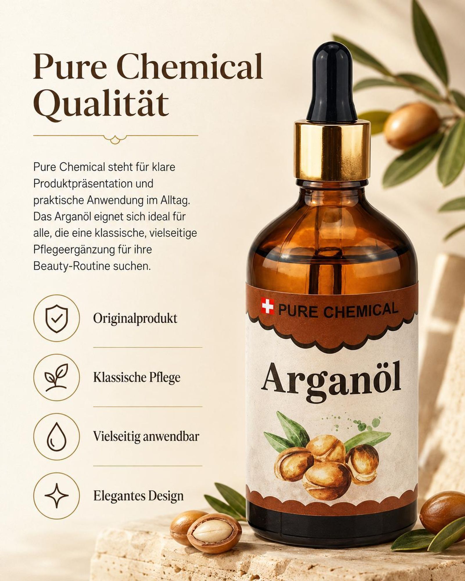 PURE CHEMICAL | Arganöl | Haaröl | Hautöl | Kaltgepresst | 100 ml