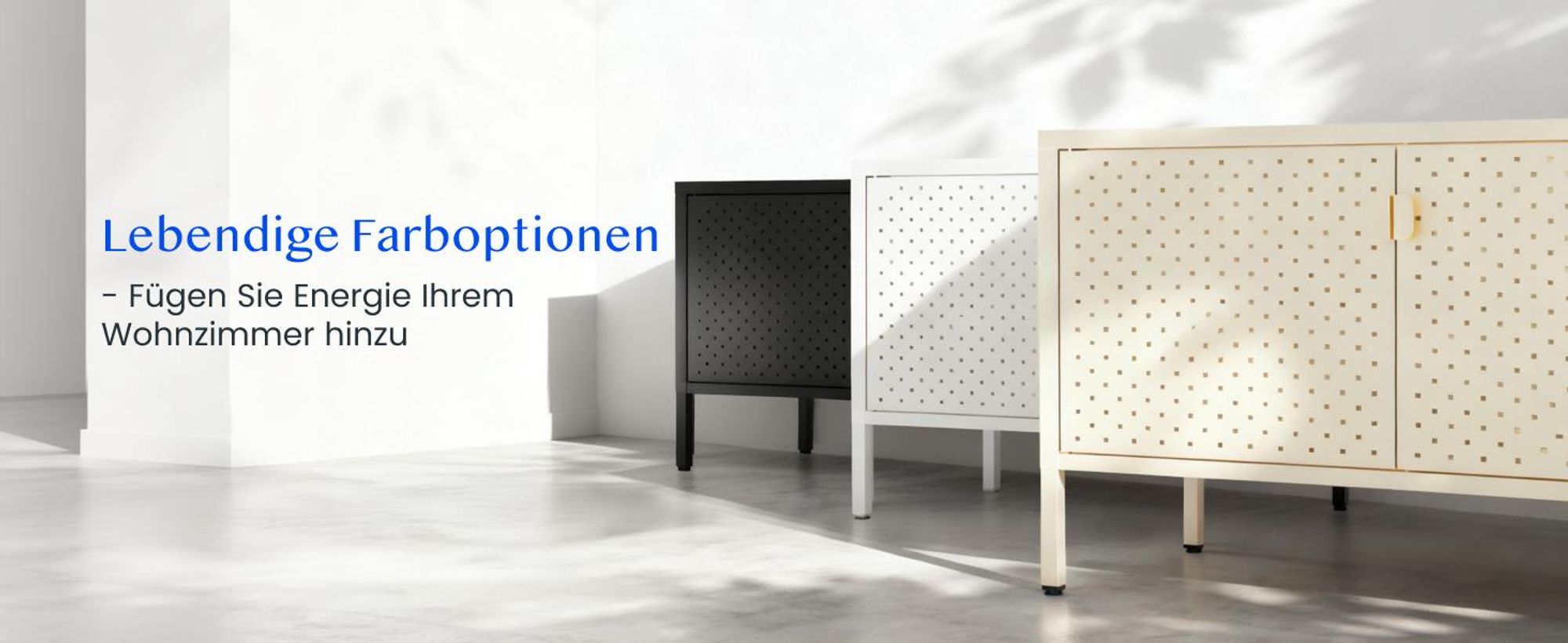 FLEXISPOT TV Schrank Metall – Sideboard mit Lüftungslöchern, 3 Türen & verstellbaren Füßen für Wohnzimmer, Büro, Schlafzimmer, 118x39x55 cm, Weiß
