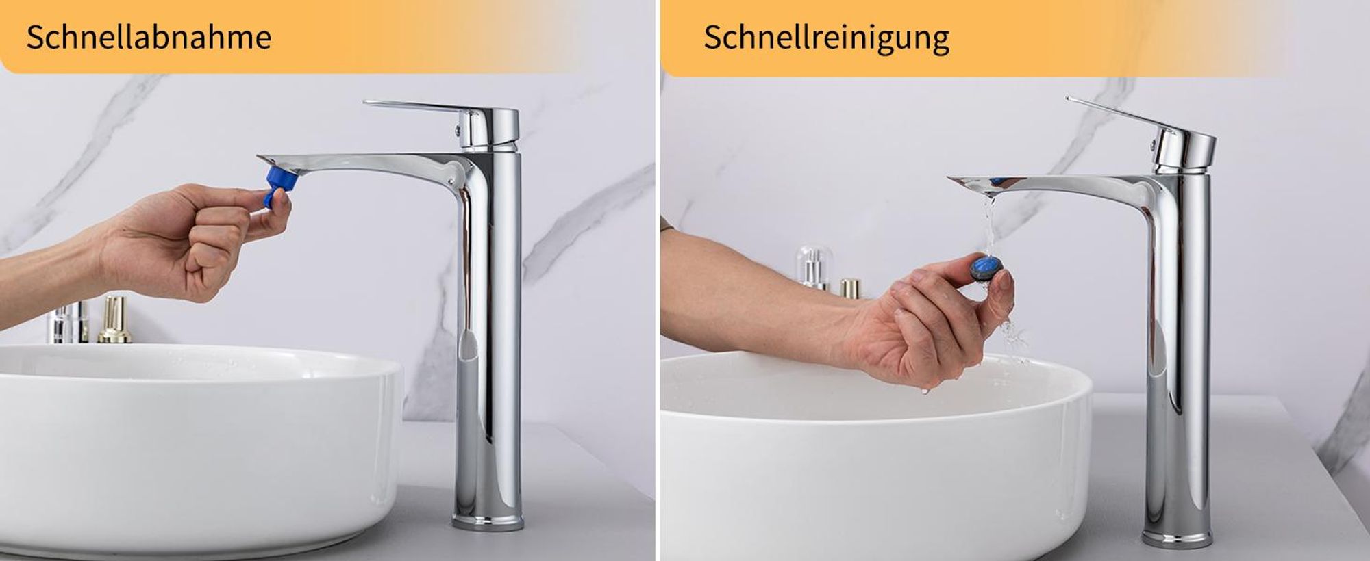Homelody Wasserhahn Bad mit Universal Ablaufgarnitur Armatur Mischbatterie Waschbeckenarmatur mit Weiß Pop-Up Ventil Messing Überlauf Abflussgarnitur