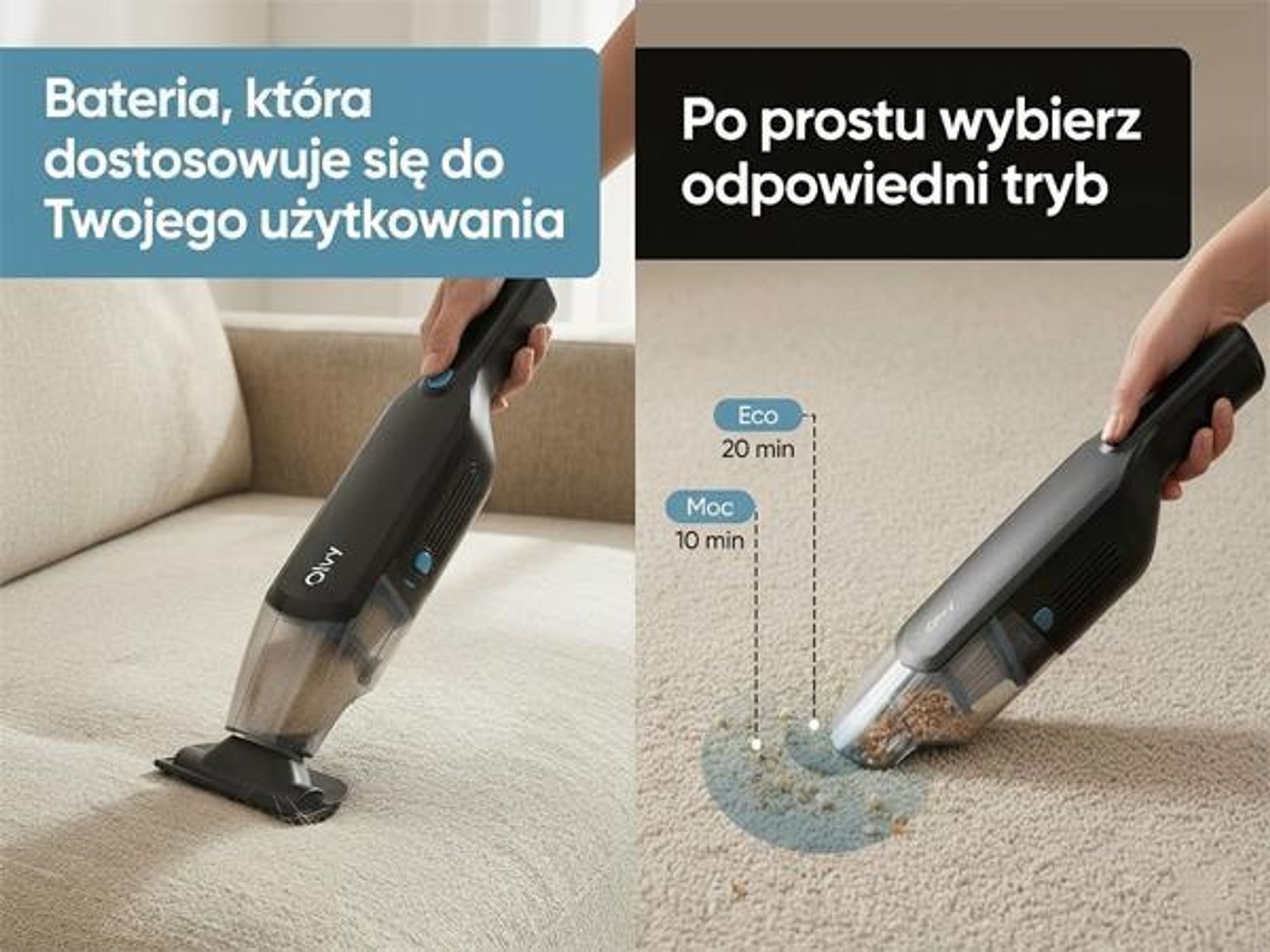 Odkurzacz ręczny Olvy Akku bezworkowy, bezprzewodowy mini odkurzacz z silnikiem bezszczotkowym, w zestawie nasadki, idealny do samochodu, sofy, mebli i sierści zwierząt