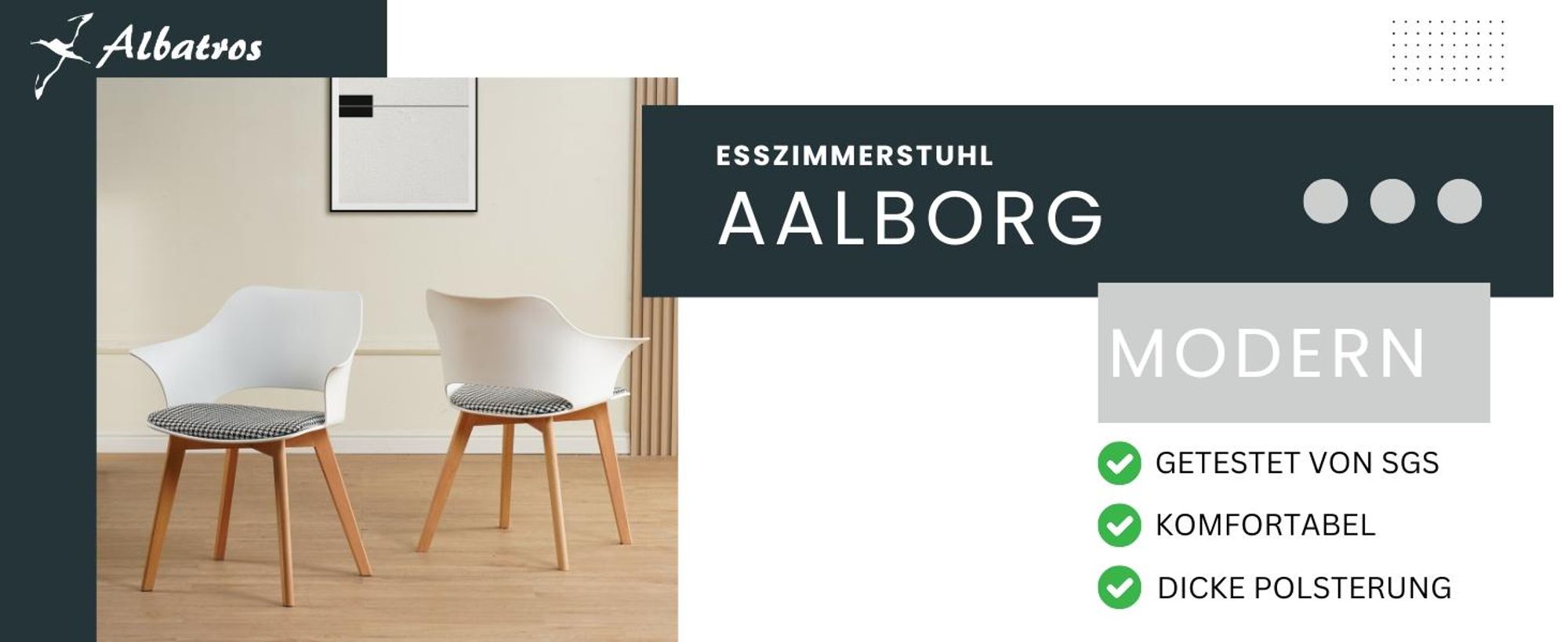 ALBATROS Esszimmerstühle 4er Set AALBORG, Weiß - Beine aus Buche Massiv-Holz, Skandinavisches Retro-Design, bequemer Schalenstuhl - Eleganter Küchenstuhl, Stuhl Esszimmer für Esstisch