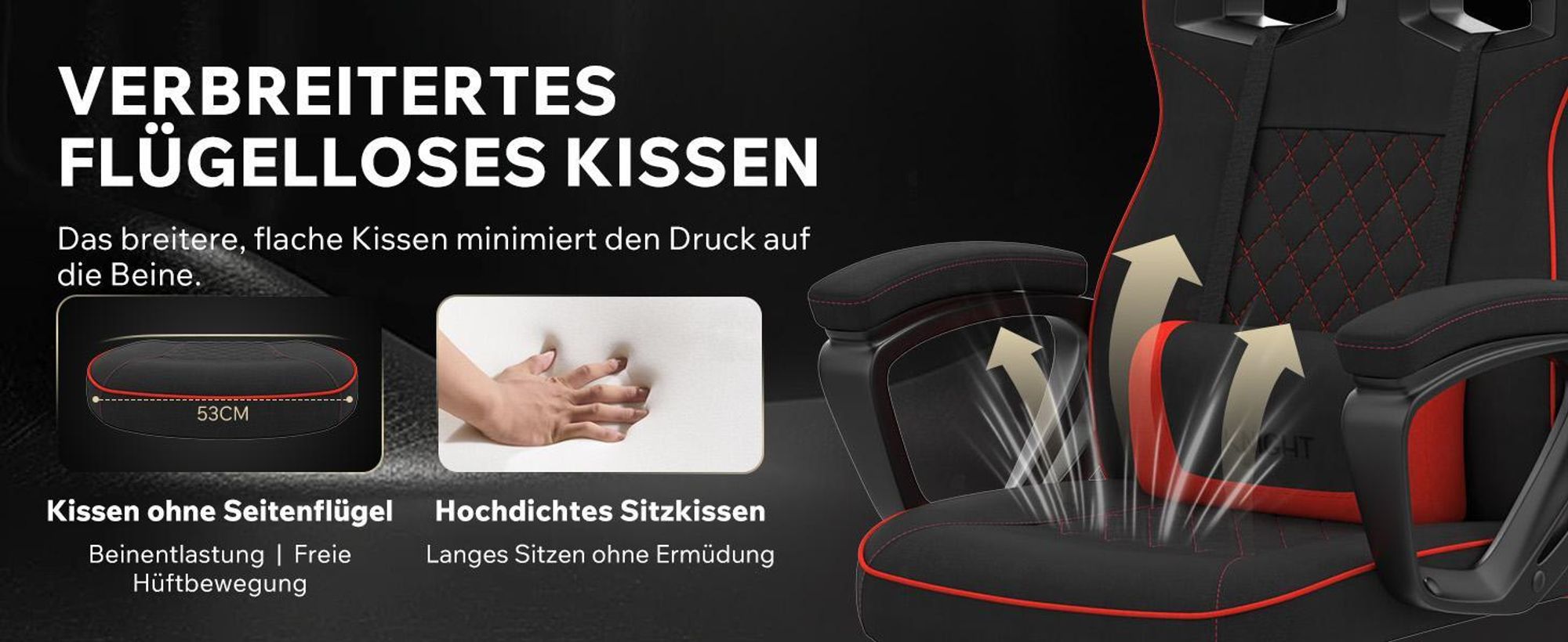 SENSE7 Knight Gaming Stuhl aus Stoff Schwarz-Rot - Ergonomischer Bürostuhl Schreibtischstuhl Stoff Computerstuhl Gamer Racing Stuhl 120 kg