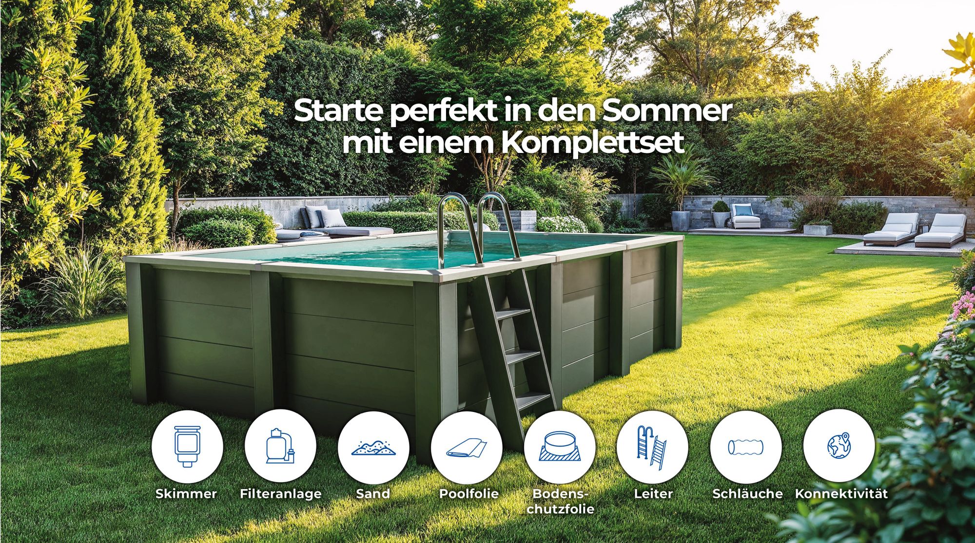 GRE Rechteckiger Composite-Pool KPCOR46T – 455 x 315 x 126 cm, Komplettset