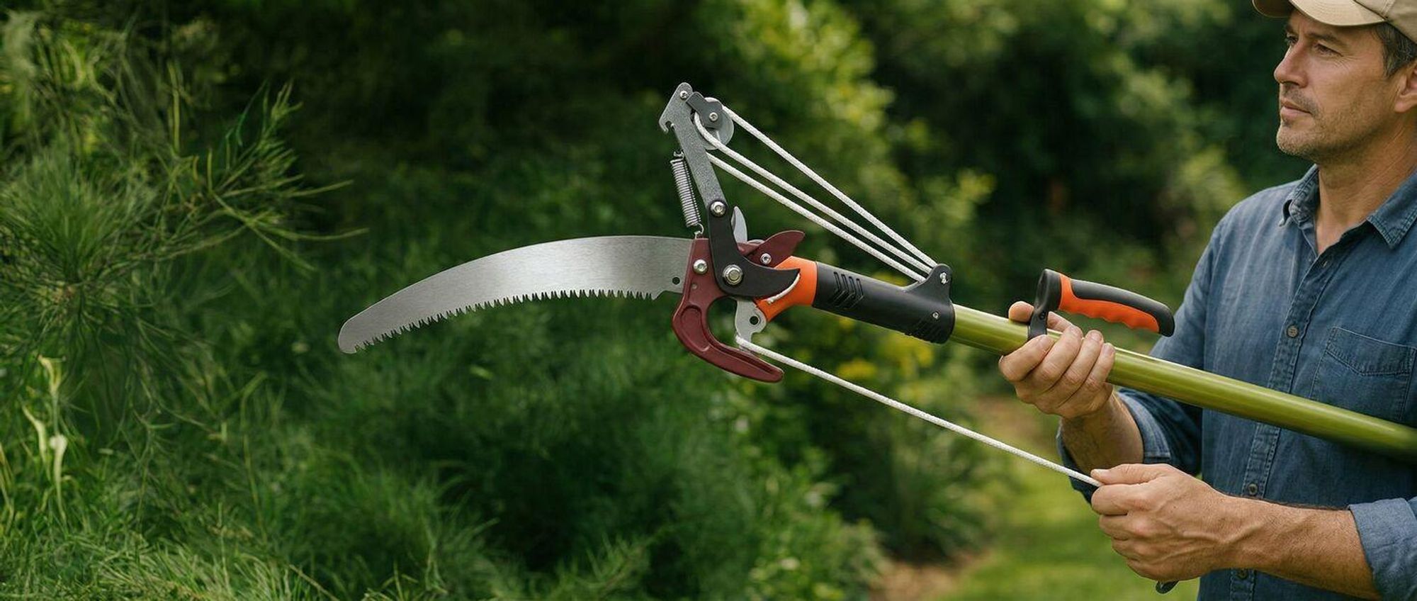 tectake® Teleskop-Astschere mit Seilzug und Säge rutschfester Griff