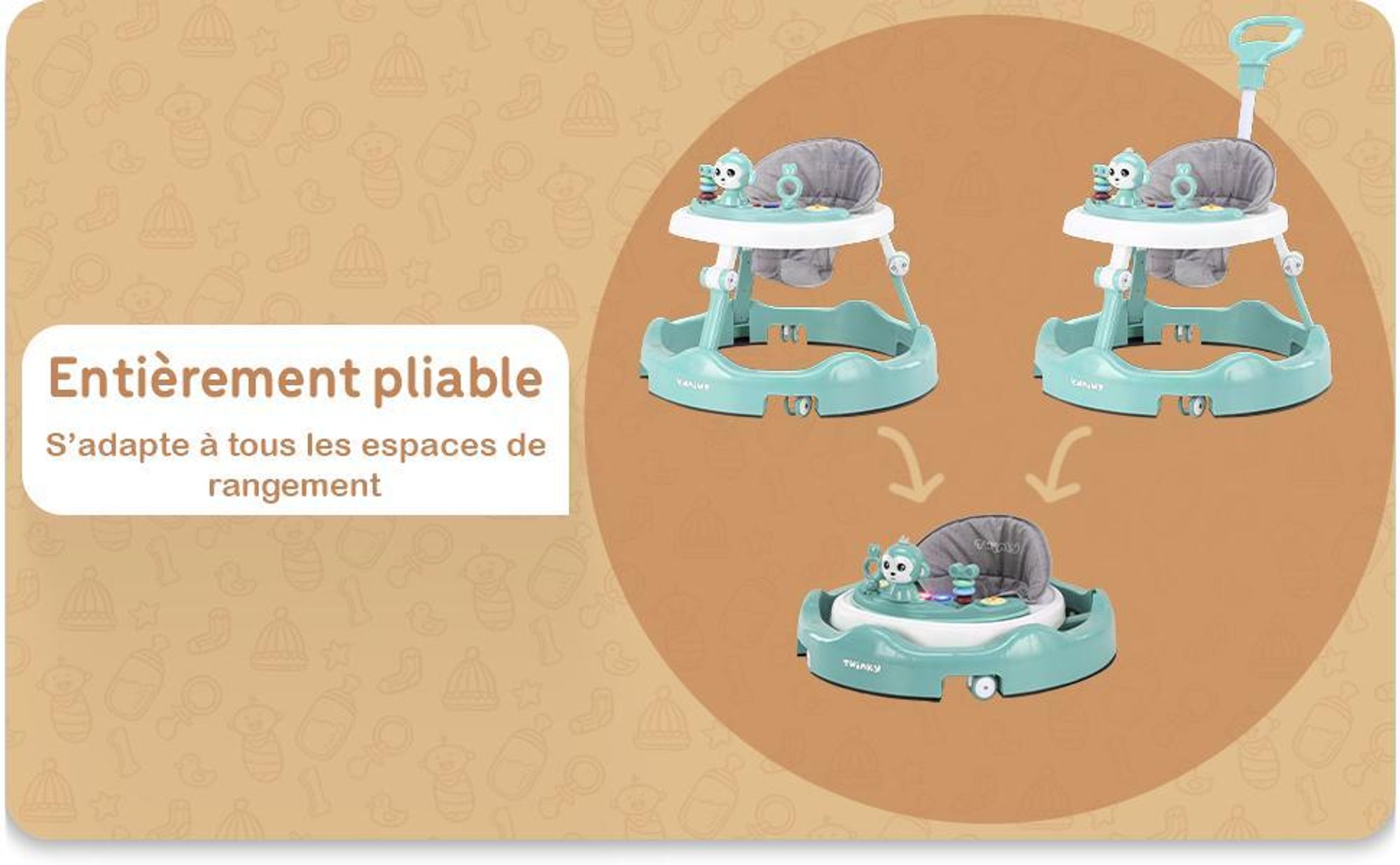 Twinky® Lauflernhilfe in Mintgrün | Lauflernwagen mit Spielset und Zubehör für sicheres und spielerisches Lernen | inkl. Fußmatte und Haltegriff