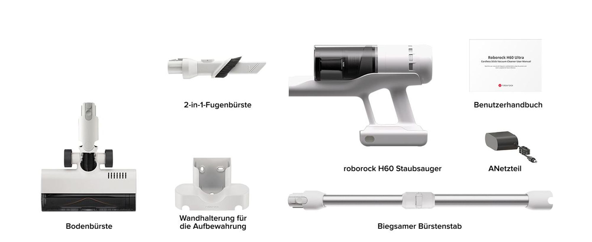 Roborock H60 Akku Staubsauger, 27000Pa/300W/60 Min, Staubsauger Kabellos kabelloser staubsauger mit 90°Flexibles Rohr, Anti-Tangle Bürste, für Teppich