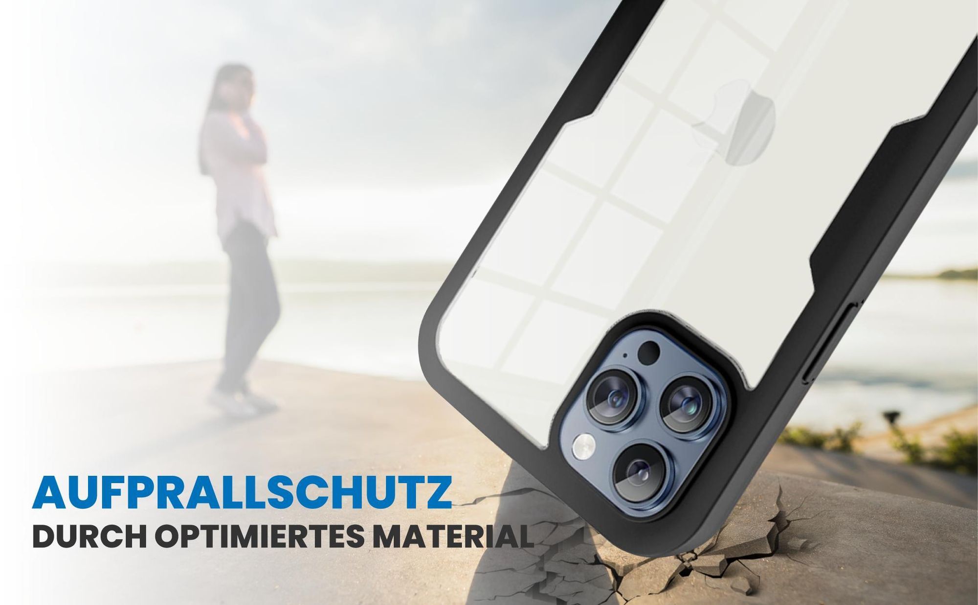 Schwarzes Front Back Cover für Apple iPhone 16 Pro Max mit Aufprallschutz
