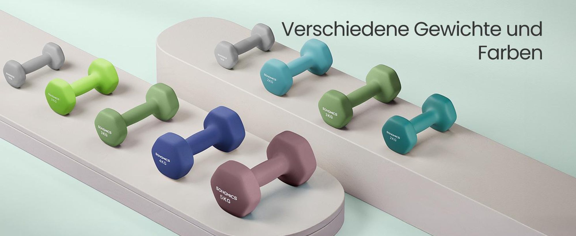 SONGMICS Kurzhantel Set, Hexagon, mit Hantelständer, 2 x 1 kg, 2 x 3 kg, 2 x 5 kg, mattes Finish, Neopren-Beschichtung, Krafttraining, zu Hause