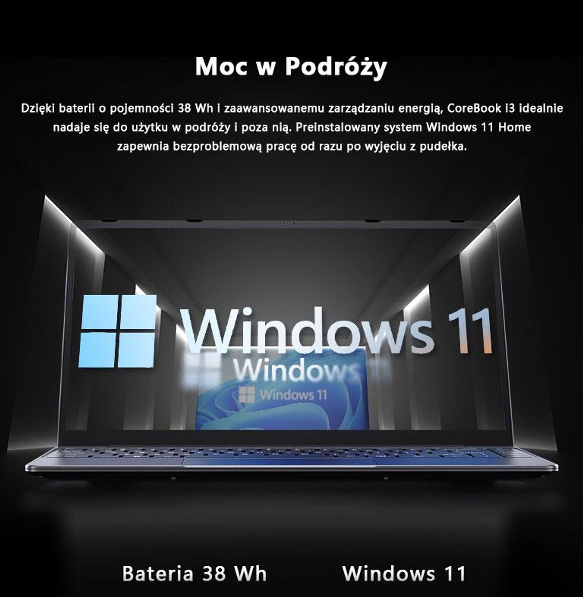 CHUWI CoreBook i3 laptop - 14 Calowy Procesor Intel i3-10100Y 8GB 256GB Windows 11 ultralekki - Szary