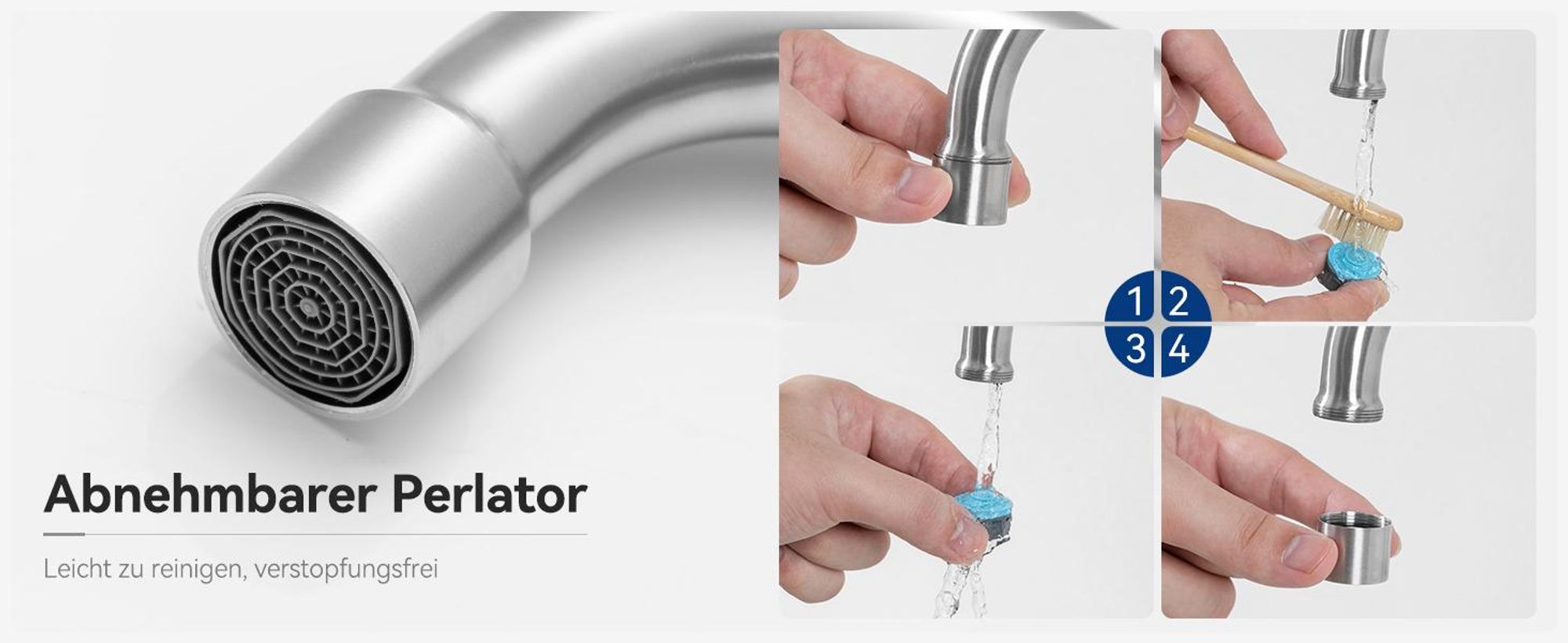 Küchenarmatur Kaltwasser Edelstahl Gebürstet, Wasserhahn Küche 360° Drehbar Cecipa MAX Wasserhahn für Spülbecken, Mischbatterie Armatur L-Form