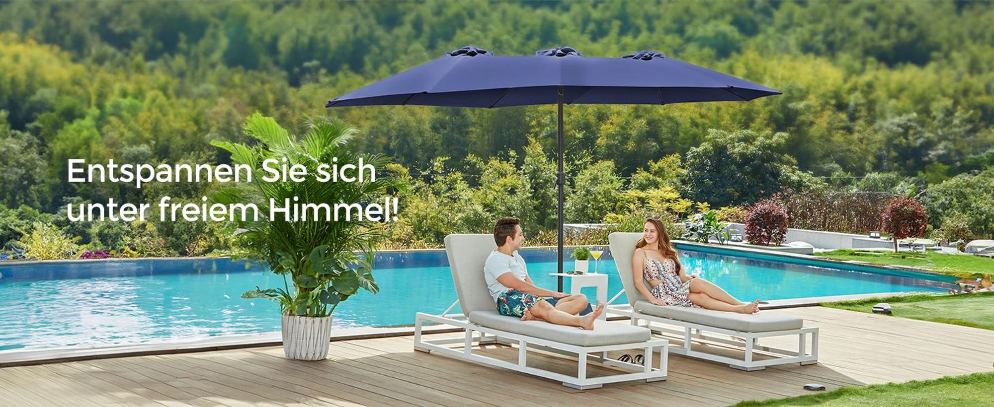 SONGMICS Sonnenschirm 460 x 270 cm UPF 50+ mit Kurbel ohne Ständer