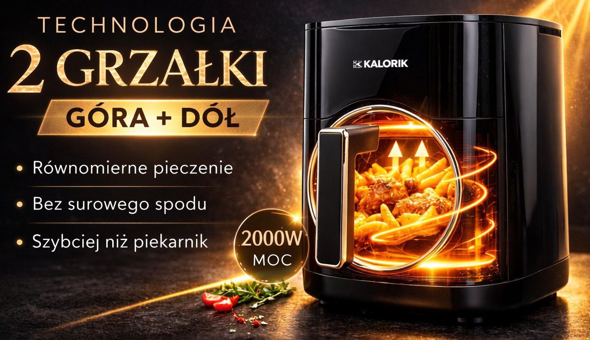 Frytkownica Beztłuszczowa 2000W 2 Grzałki 6L Frytownica Na Gorące Powietrze Funkcja Suszenia Okienko Podglądu Kalorii Frytownica Powietrzna