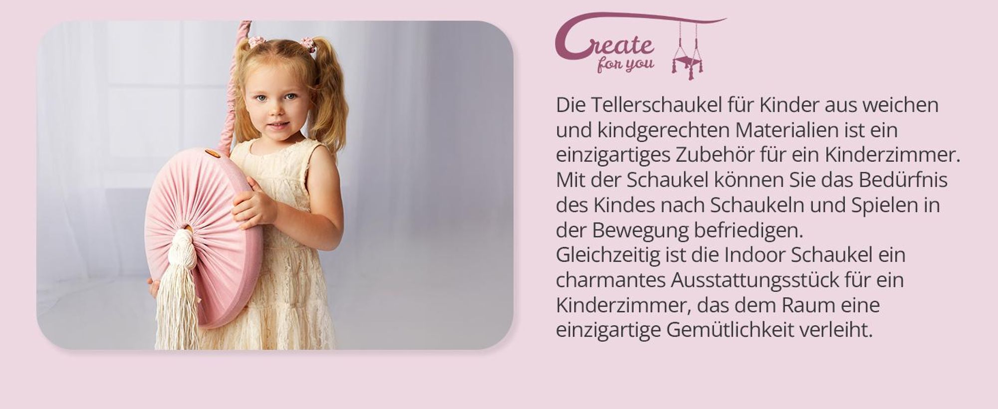 Create for you® - Ring Schaukel für Kinder Indoor, mit Baumwollseil, Runde Kinderschaukel, Weicher Sitz, Durchmesser 36 cm, Grau