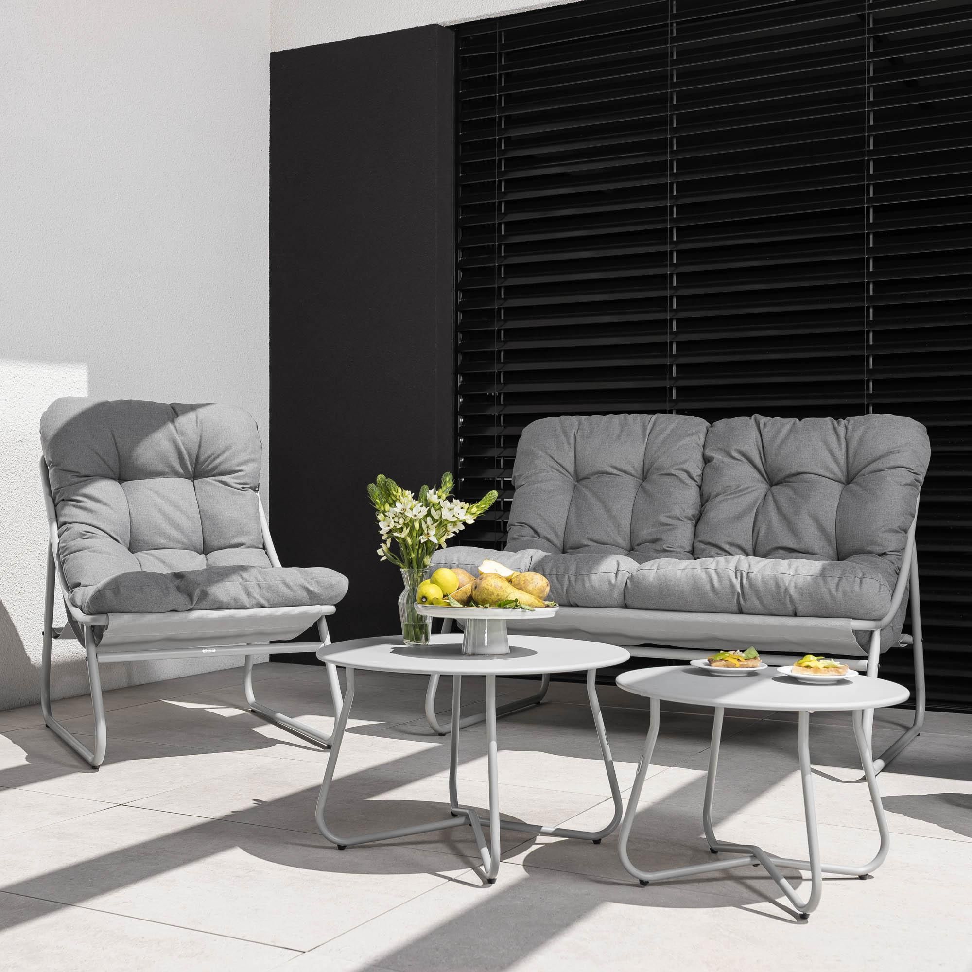 di volio Gartenmöbel Set ARSOLI – grau, moderne Gartenlounge aus Stahl, 1x Sofa, 2x Sessel, 2x Tisch, wetterfest & bequem