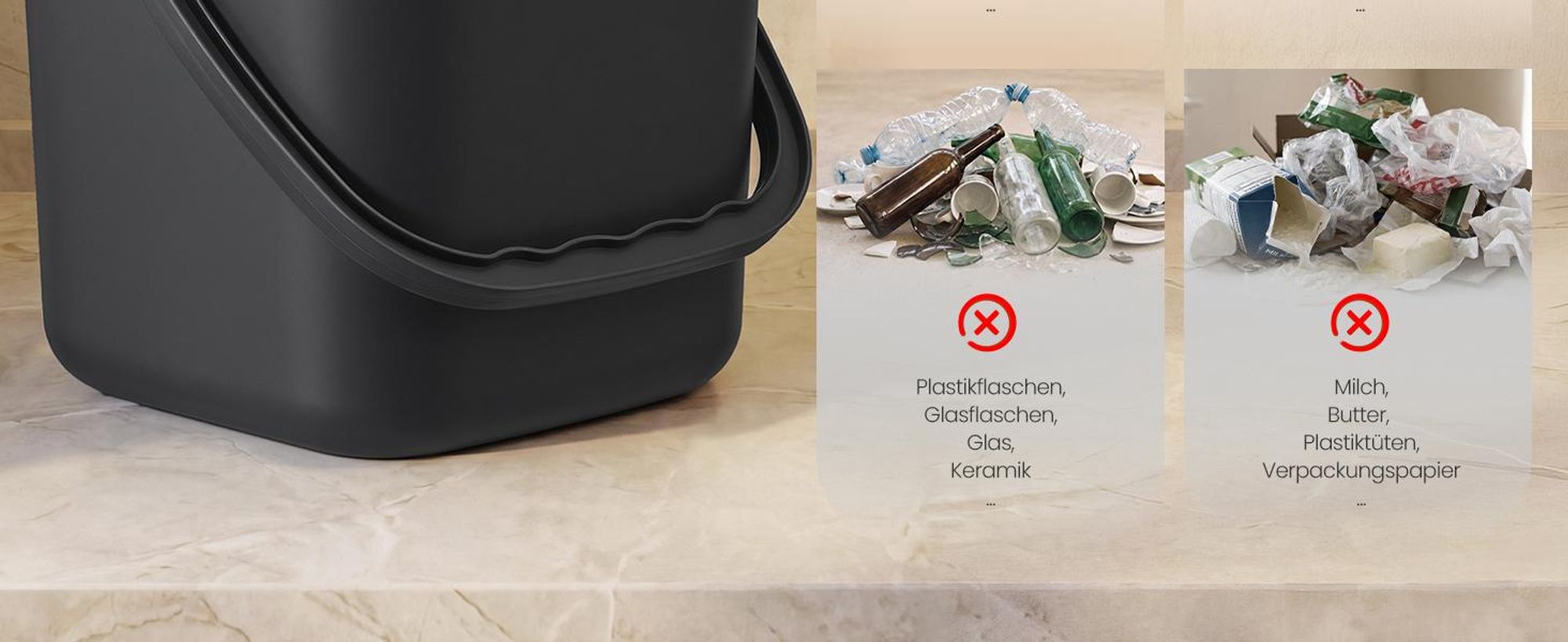SONGMICS Geruchsdichter Komposteimer für die Küche, Biomülleimer mit Deckel und Griff, 7 L, 24 x 20 x 19,5 cm, Schwarz