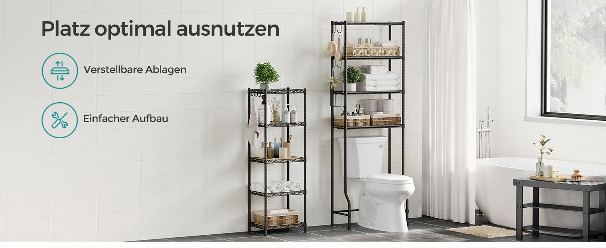 SONGMICS 4-stöckiges Toilettenregal, Badezimmerregal, verstellbare Ablagen