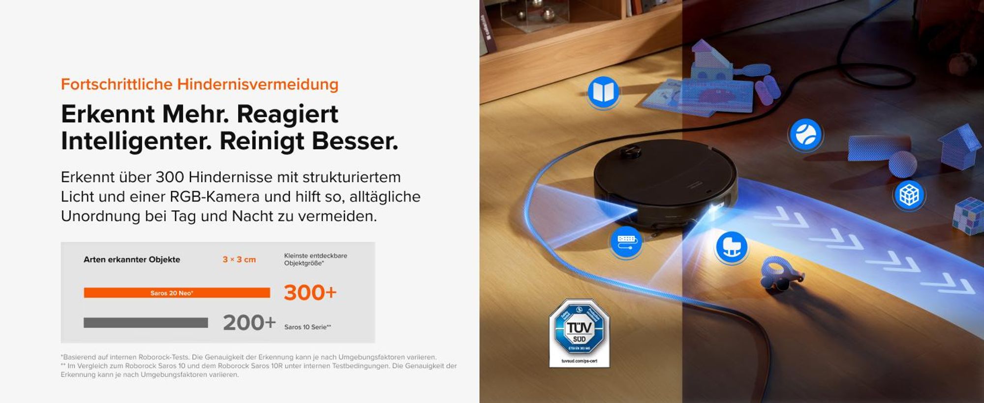 Roborock Saros 20 Neo Set Saugroboter mit Wischfunktion, 36.000 Pa Saugkraft Dual Zero-Tangle-System, FlexiArm Technologie 100°C Heißwasser-Moppwäsche