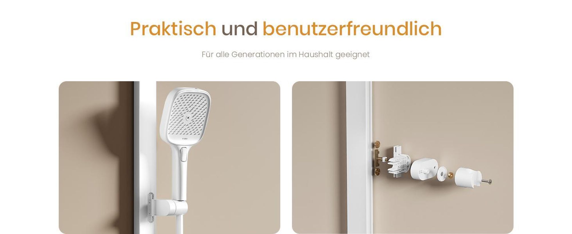 EMKE Duschsystem mit Thermostat prämiertes Design Duschsäule Weiß 360×240mm eckiger Regendusche, Wassermengenregler, Badewannenauslauf F29