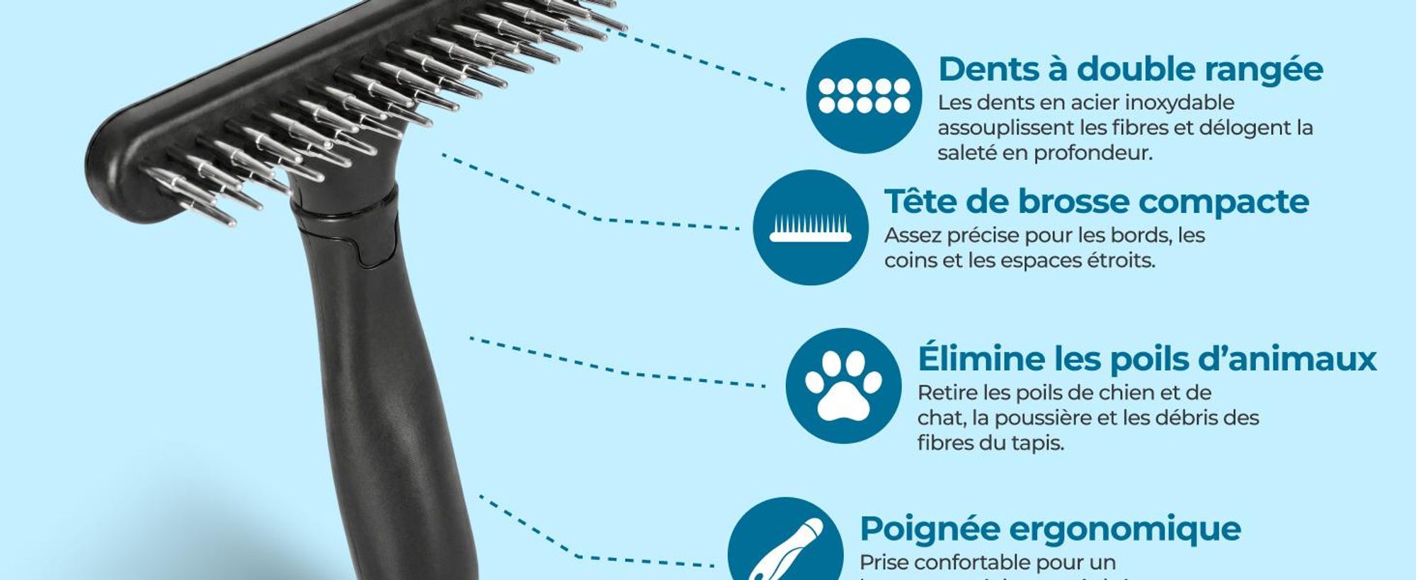 Brosse pour tapis Glissimo pour redonner du volume aux fibres convient aux animaux domestiques pour réparer les tapis aplatis design ergonomique