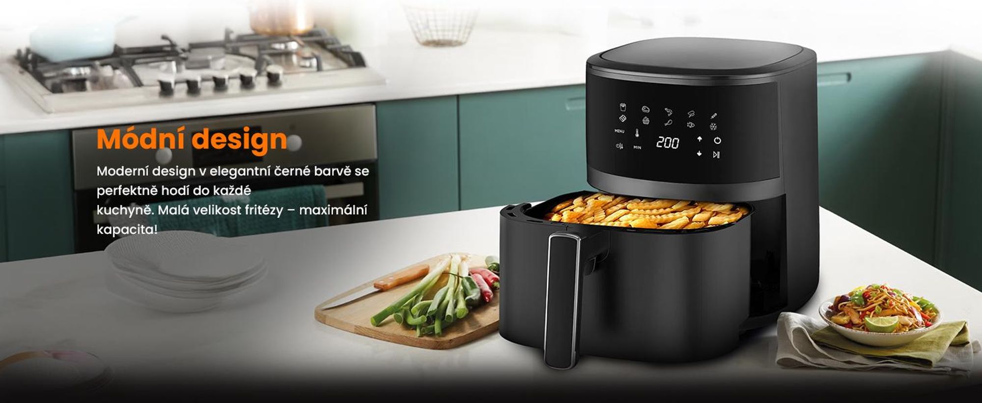 Extralink Air Fryer 4,2 l, horkovzdušná fritéza, 1300 W, dotykový displej, černá