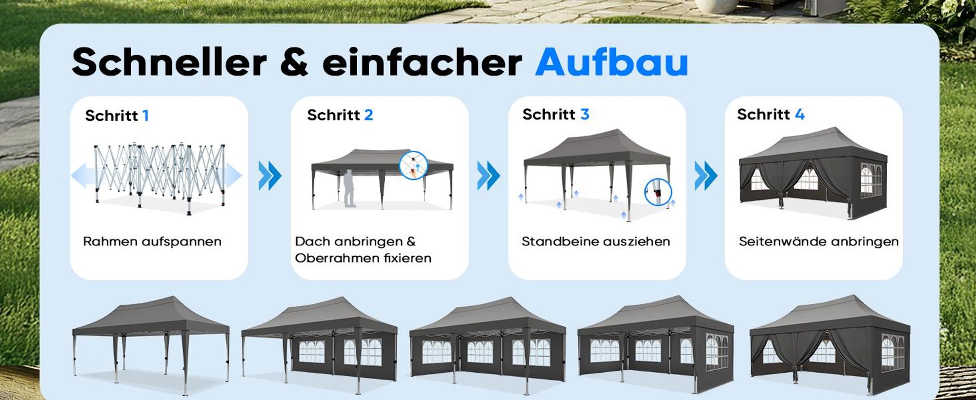 Quictent Pavillon 3x6m Faltpavillon Wasserdicht Stabil mit 6 Seitenteilen Partyzelt Pop Up Camping Pavillon Gartenzelt Gartenpavillon für Garten, Part