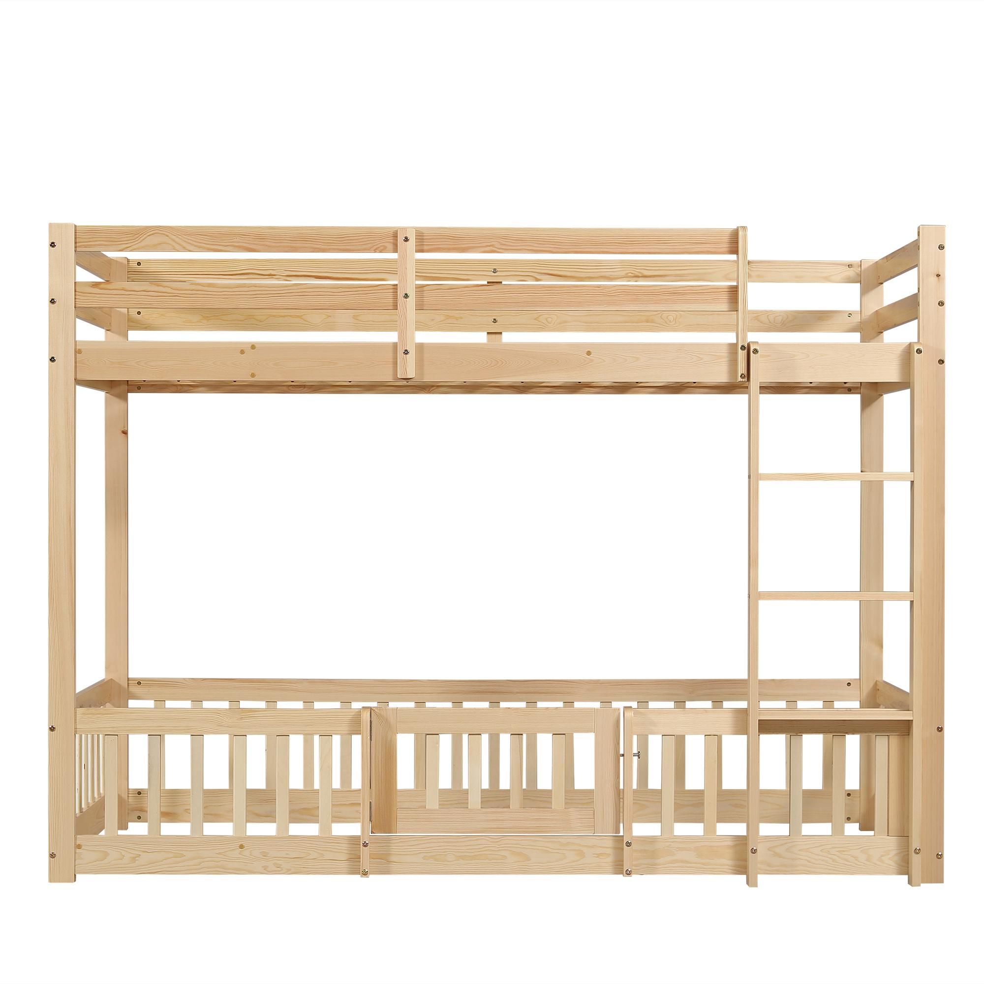 Flieks Kinderbett Etagenbett 90*200cm mit Rausfallschutz, Leiter und Tür, Spielbett für Kinder Hochbett