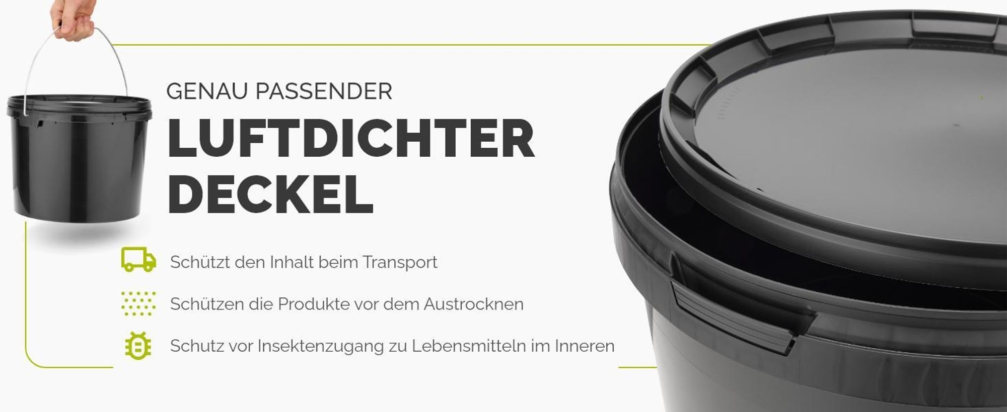 Garronda Eimer mit Deckel 30 L für die Lagerung von Lebensmittel- und Chemischen Produkten 1 Stück Schwarz GD-0104