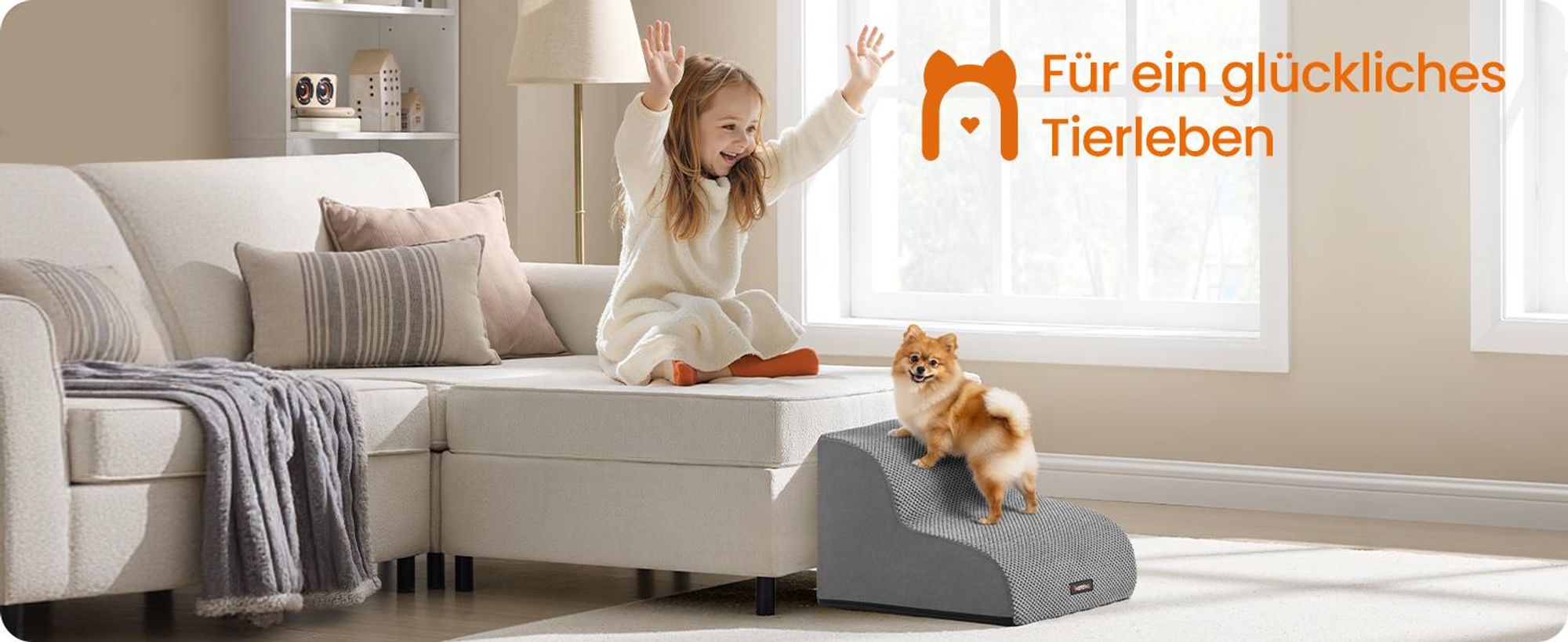 Feandrea Hundetreppe, 2 Stufen, Waffelcord, Haustiertreppe, für Bett, Sofa, wasserdicht, rutschfest, geringe Neigung, abnehmbarer waschbarer Bezug