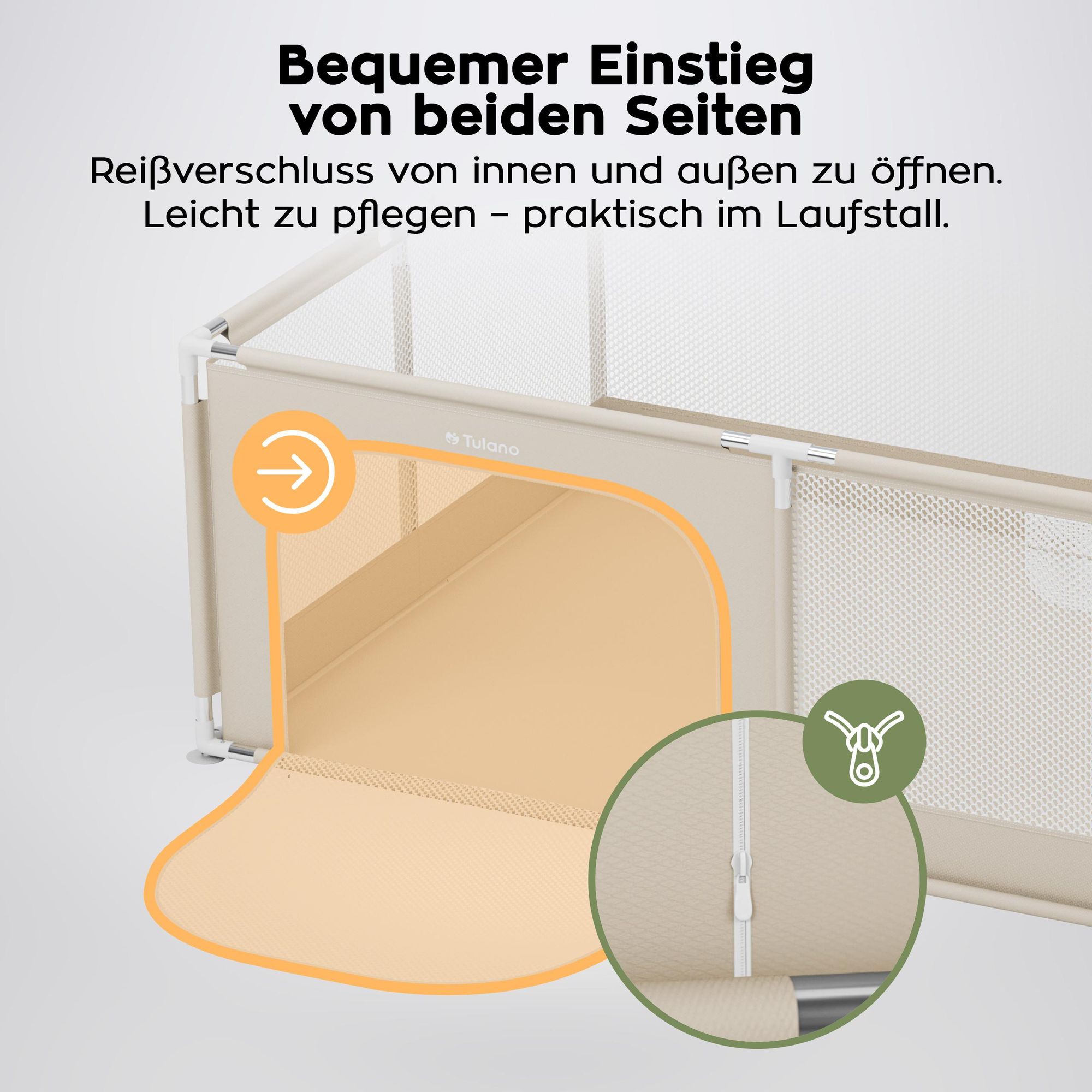 Laufstall Laufgitter 120 x 180 cm Krabbelgitter mit atmungsaktivem Netz Playpen Tragetasche  Laufgitter faltbar mit Tür von 6 bis 36 Monaten Beige