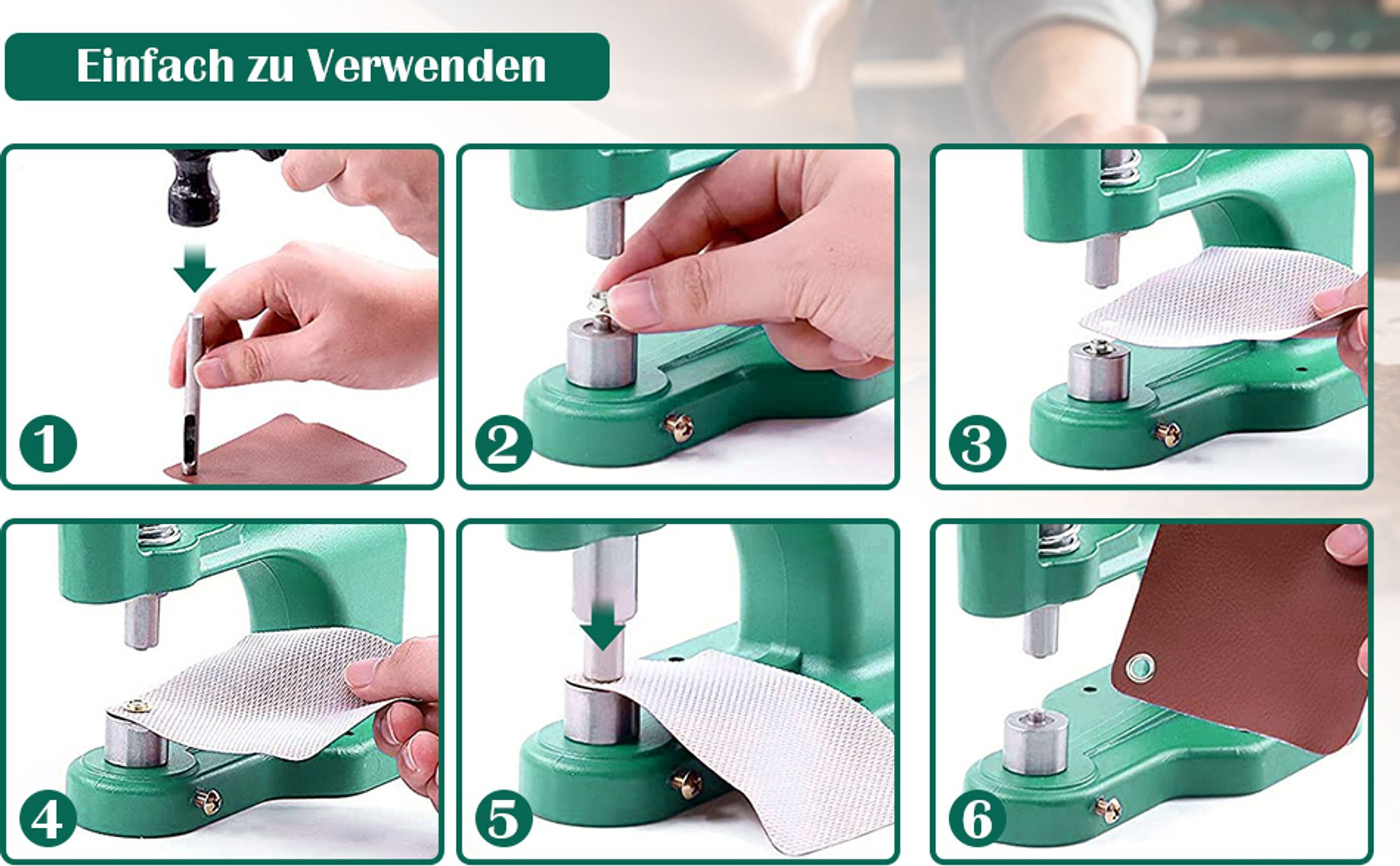 Jadeshay Ösenpresse Set – Handpresse mit 3 Stanzformen(6/10/12 mm) und 1500 Ösen für Stoffe und Leder – Ideal für DIY-Projekte, Nieten und Druckknöpfe