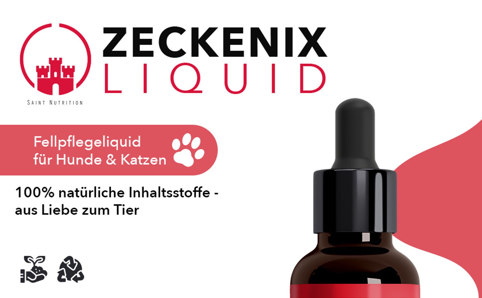 Saint Nutrition® Zeckenix Liquid – zum Schutz vor Zeckenbefall – für Hunde und Katzen – Zeckenschutz Hund – natürliche Formel – Zecken Hund - 50 ml