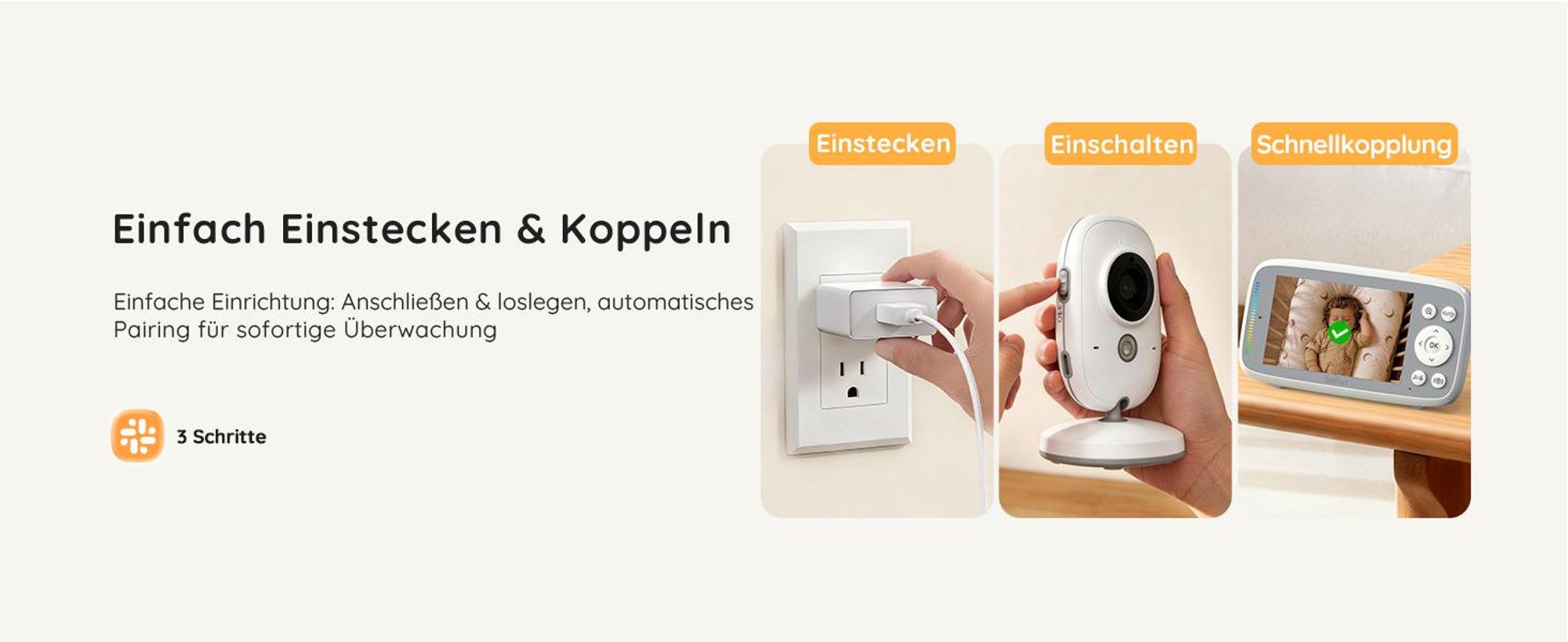 BOIFUN Babyphone mit 2 Kameras Ohne WLAN 4 Zoll 720P Monitor Nachtsicht Schallerkennung Einfach zu bedienen 2 Wege Audio 3X Zoom mit Halterung