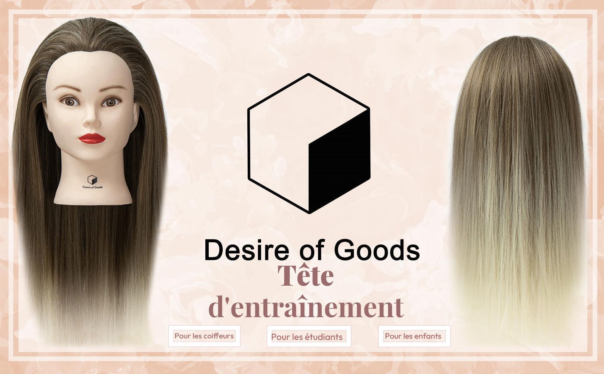 Desire of Goods Tête d'entraînement pour coiffure – Ombre – Avec accessoires de coiffage et pince de table – 70 cm