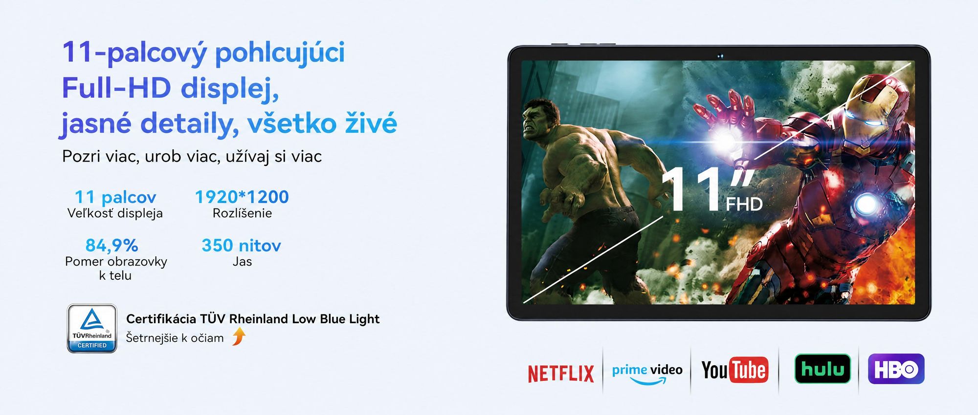 BESTTAB W90 11" tablet Android 15, 256 GB úložného priestoru, 1920x1200 pixelov, Android 15, 24(8+16) GB RAM, 5G WiFi, Bluetooth, 8000 mAh batéria,