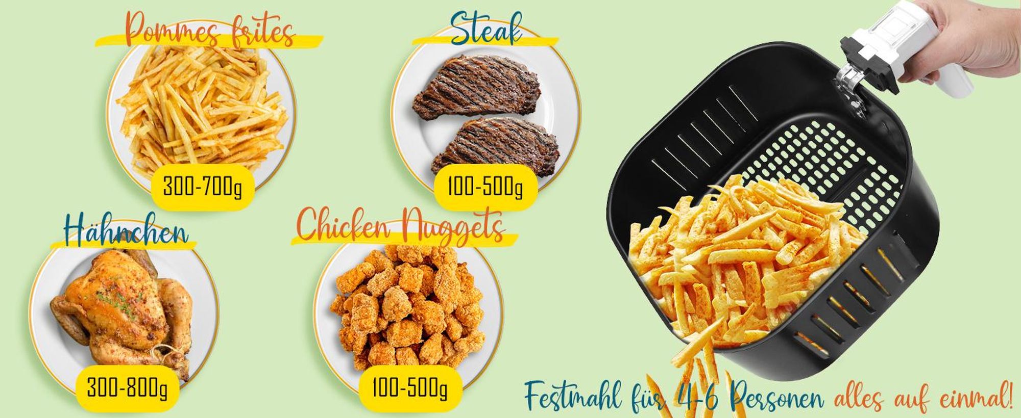 Aigostar - Air Fryer 7L 1900W, 5-in-1 ölfreie Fritteuse, 7 voreingestellte Funktionen mit LED-Bildschirm