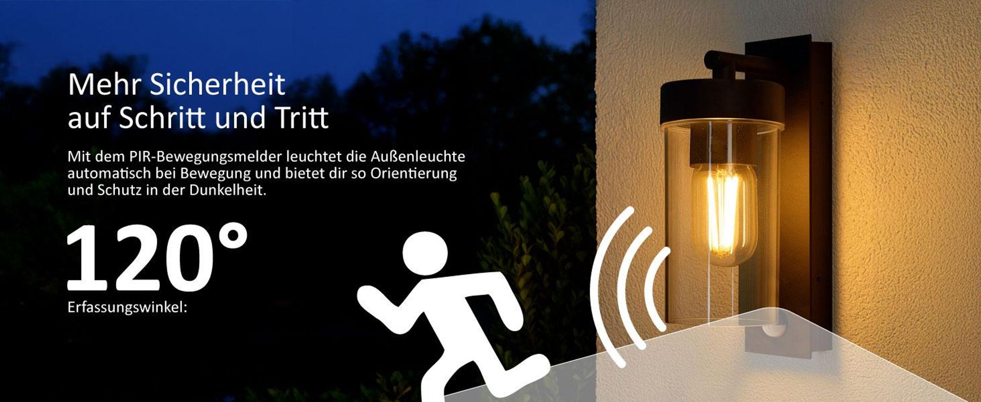 Außenwandleuchte mit Sensor 4052B1 Weiß, IP44, E27-Fassung, 120° Bewegungsmelder