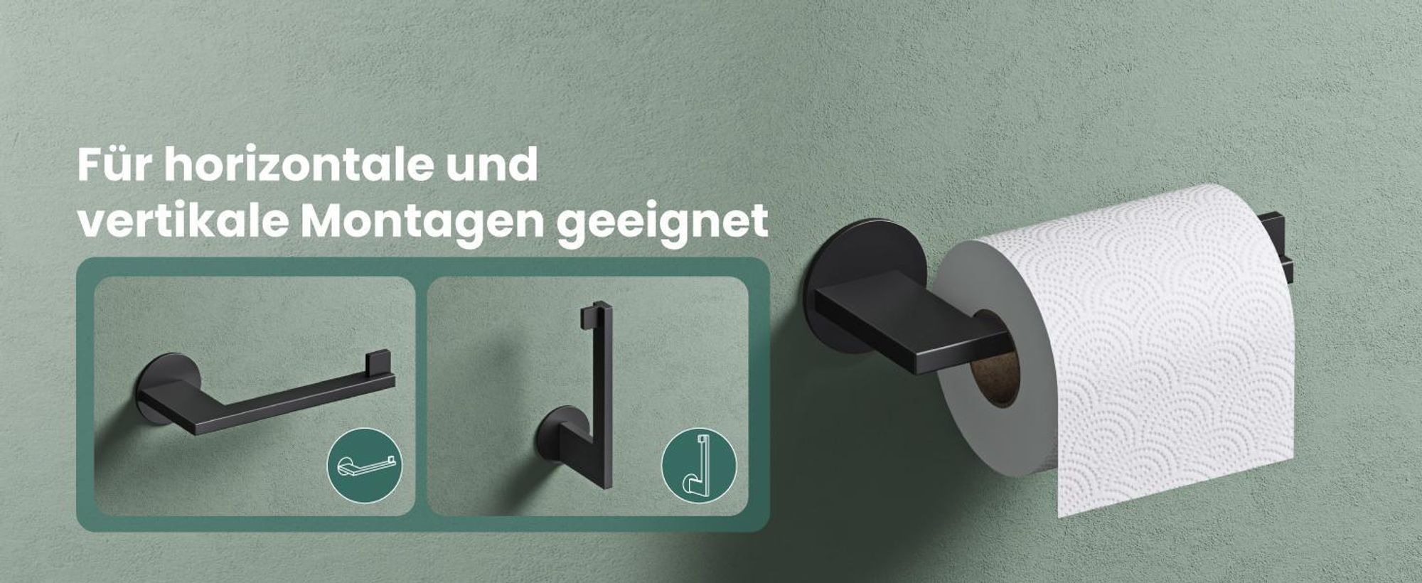 Mai & Mai Toilettenpapierhalter Klopapierhalter WC aus Edelstahl, Toilettenpapier Halterung Rollenhalter Matt schwarz 185mm Lino-04