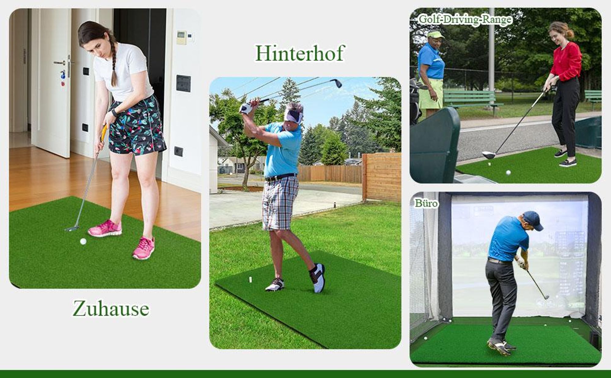 COSTWAY 150x100cm Golf Abschlagmatte, Golf Übungsmatte inkl. 3 Gummi-Tees, Golf Schlagmatte, Putting-Matte, Abschlagmatte für Indoor & Outdoor, Grün