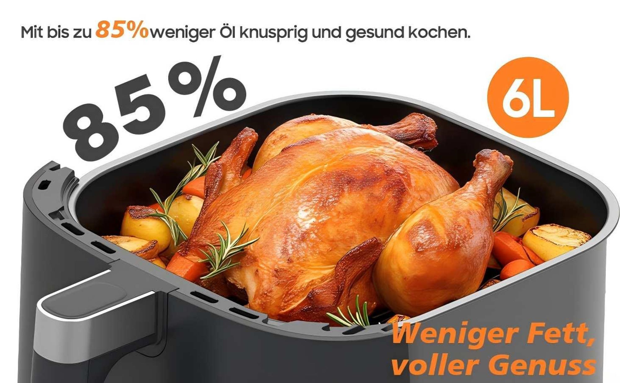Heißluftfritteuse, 6 L Airfryer, digitaler Touchscreen, Warmhaltefunktion, Antihaftbeschichtung, Timer, schwarz, 1650 W, 40-240°C