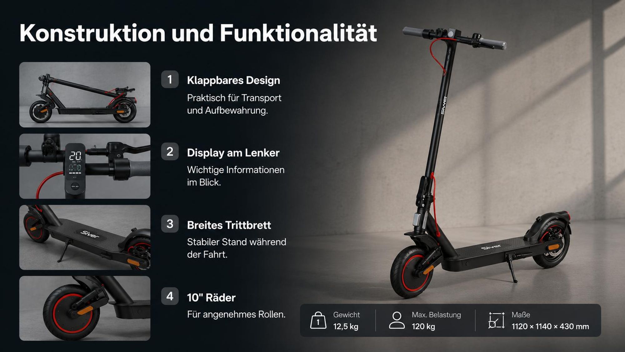 Elektroroller Siver 10 Lite 350W, 30km Reichweite, 10"
