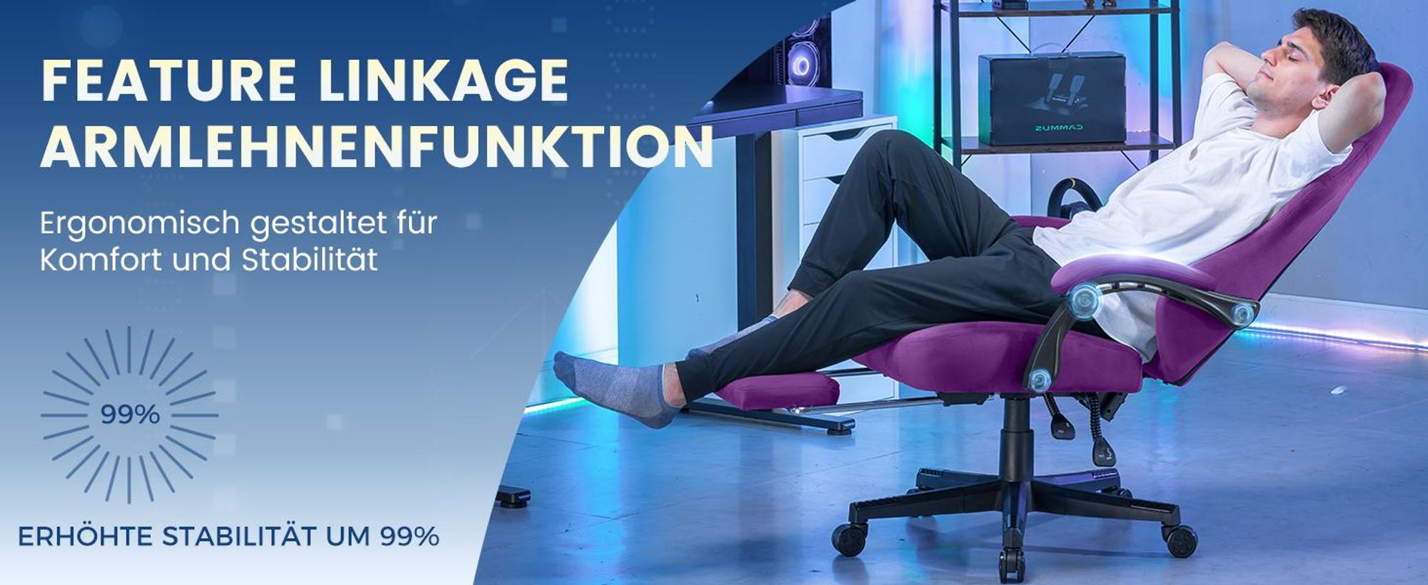 GTPLAYER Gaming Stuhl Ergonomischer Gaming Sessel Schreibtischstuhl Bürostuhl mit Stoffoberfläche Federsitzkissen, Verbindungsarmlehnen, mit Fußstütze