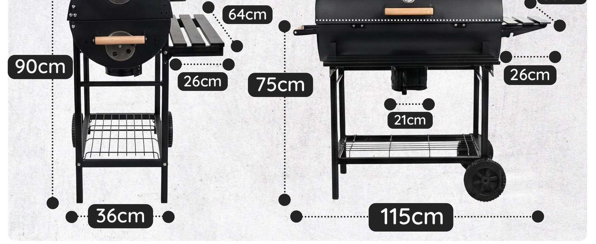 Grill & Chill Gartengrill, Holzkohlegrill - großer Chromrost 71×35 cm, Deckel, Aschekasten, Thermometer, Zwei Transporträder, GC0002