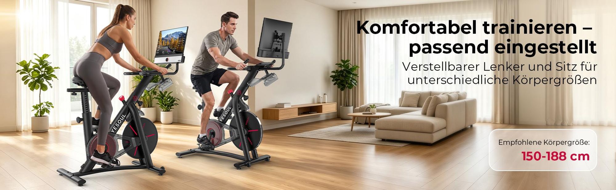 YESOUL G1M Plus- Leises Magnetischer Heimtrainer, 21.5Zoll FHD-Display, 0-100% Verstellbarer Widerstand, 360°Sound, Bildschirmspiegelung &App-Training