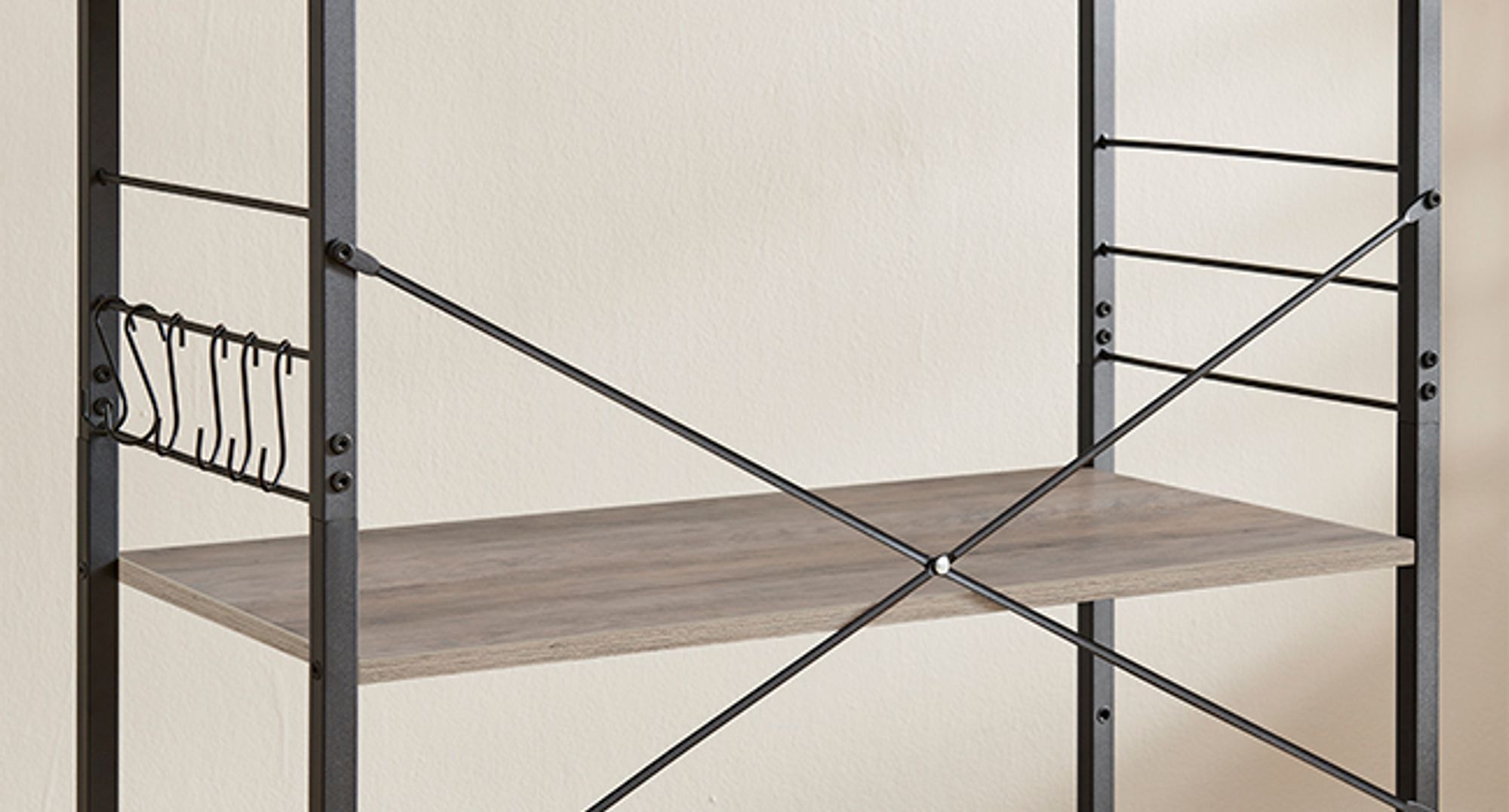 VASAGLE Küchenwagen mit 3 Ebenen, 6 Haken, 40 x 80 x 89 cm, Greige