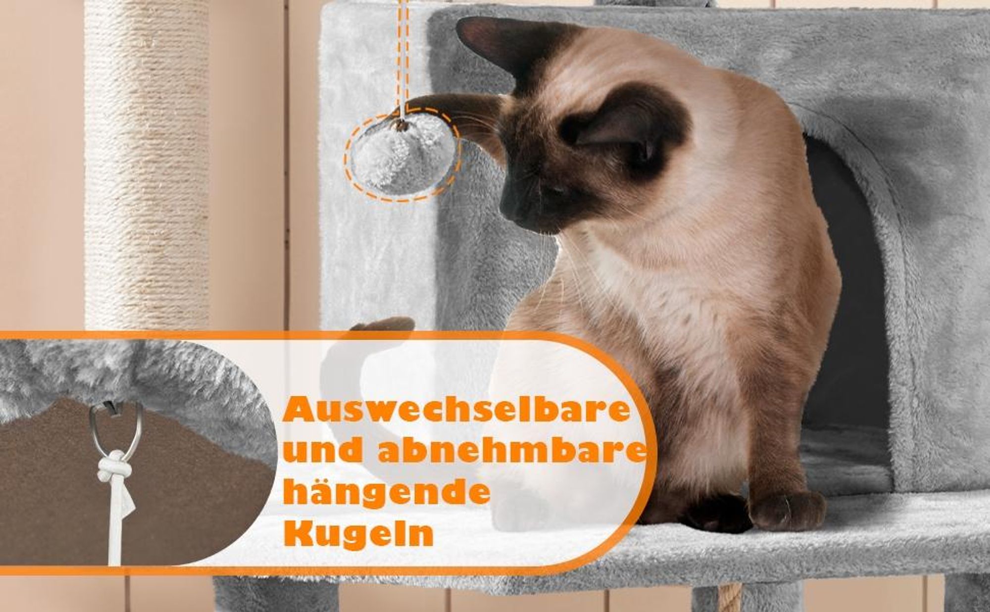 Yaheetech Kratzbaum groß 181 cm Kartzenbaum Katzenkratzbaum, mit 2 Katzenhäusern und 2 Plattformen, Sisal Katzenmöbel stabil, Hellgrau
