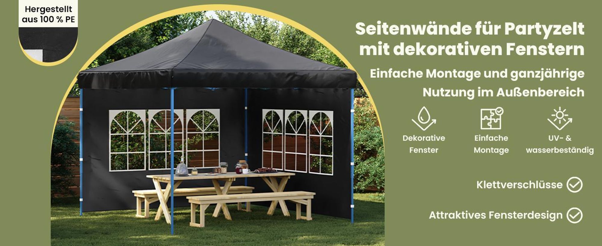 vidaXL Partyzelt-Seitenwände 2 Stück mit Fenster PE Anthrazit