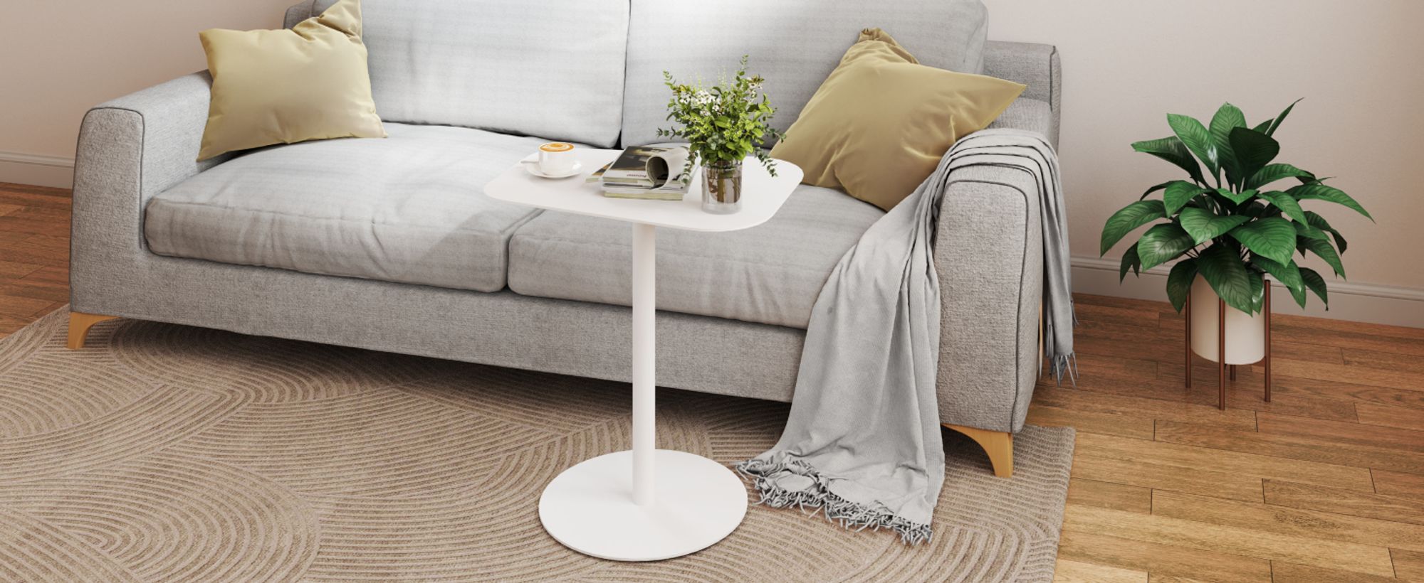 FLEXISPOT Beistelltisch für Sofa, Schlafzimmer, Wohnzimmer, Büro, Beistelltisch, Nachttisch, Couchtisch für kleine Räume, Stahl, 50x38x65cm, Weiß