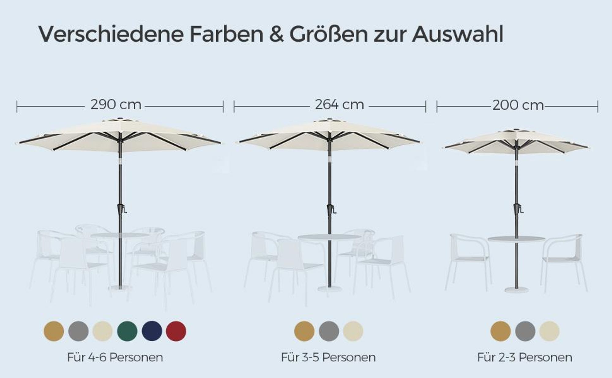 SONGMICS Sonnenschirm Ø300 cm UPF 50+, beidseitig um 30° knickbar Sonnenschutz