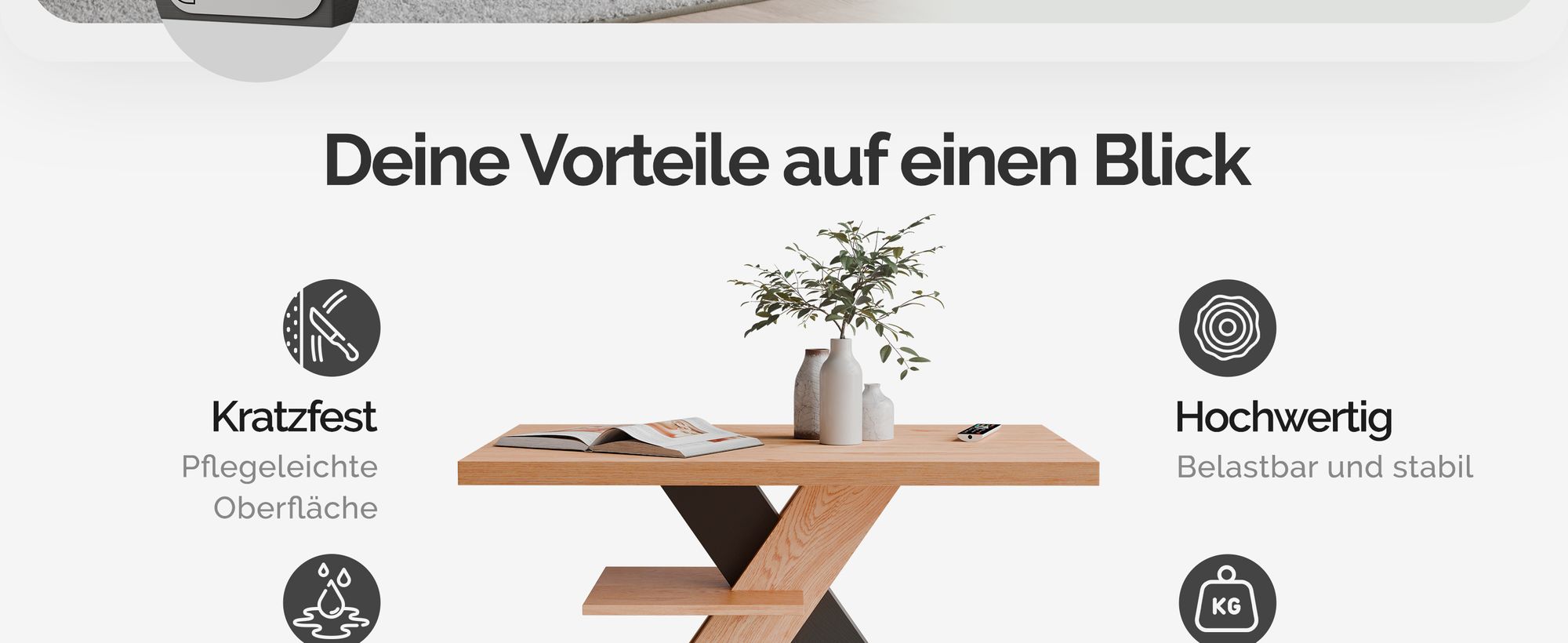 CASARIA® Couchtisch Grau Holz Stauraum Ablage Kratzfest Modern Rechteckig 50kg Belastbar Beistelltisch Wohnzimmer Couch Sofa Tisch Detroit 90x60cm